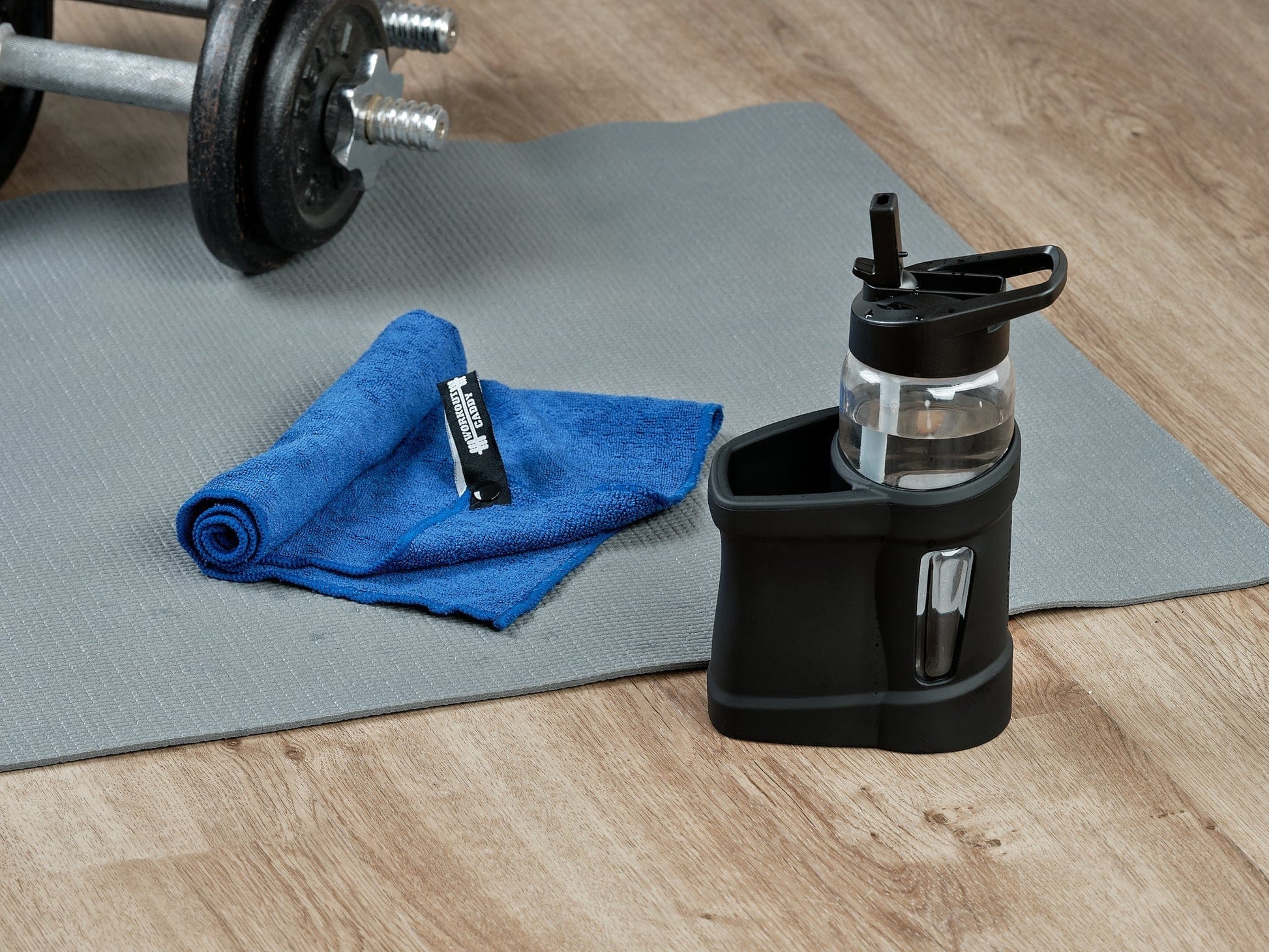 Workout Caddy - combined drink bottle, towel and storage – Workout